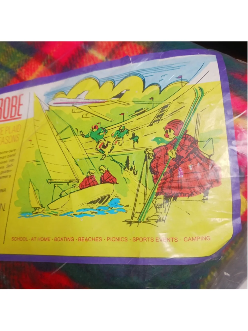 VTG Rec-Robe Bonnie Plaid Blanket Throw 50in x 60in Red Yellow Green USA New